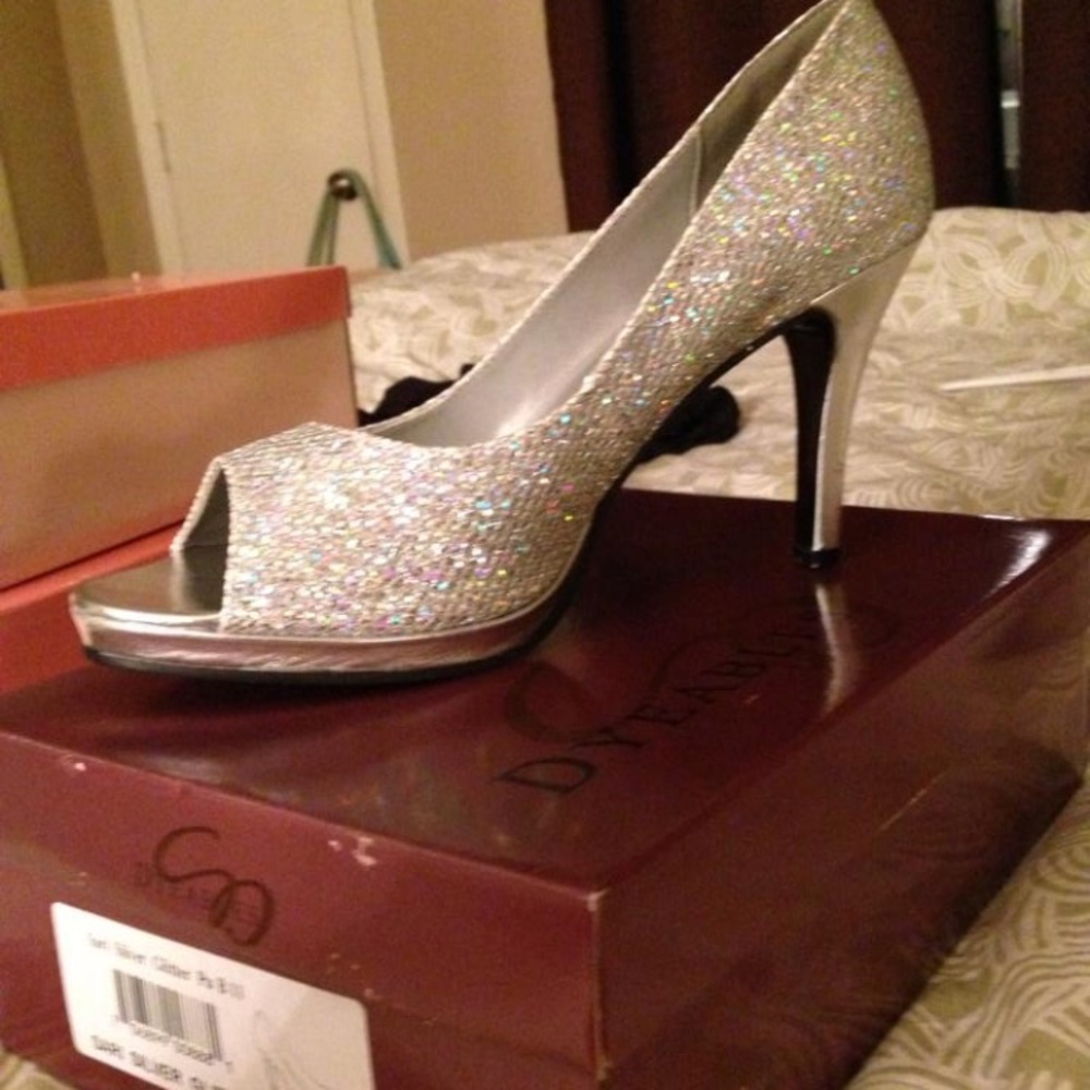 Silver Glitter Heels